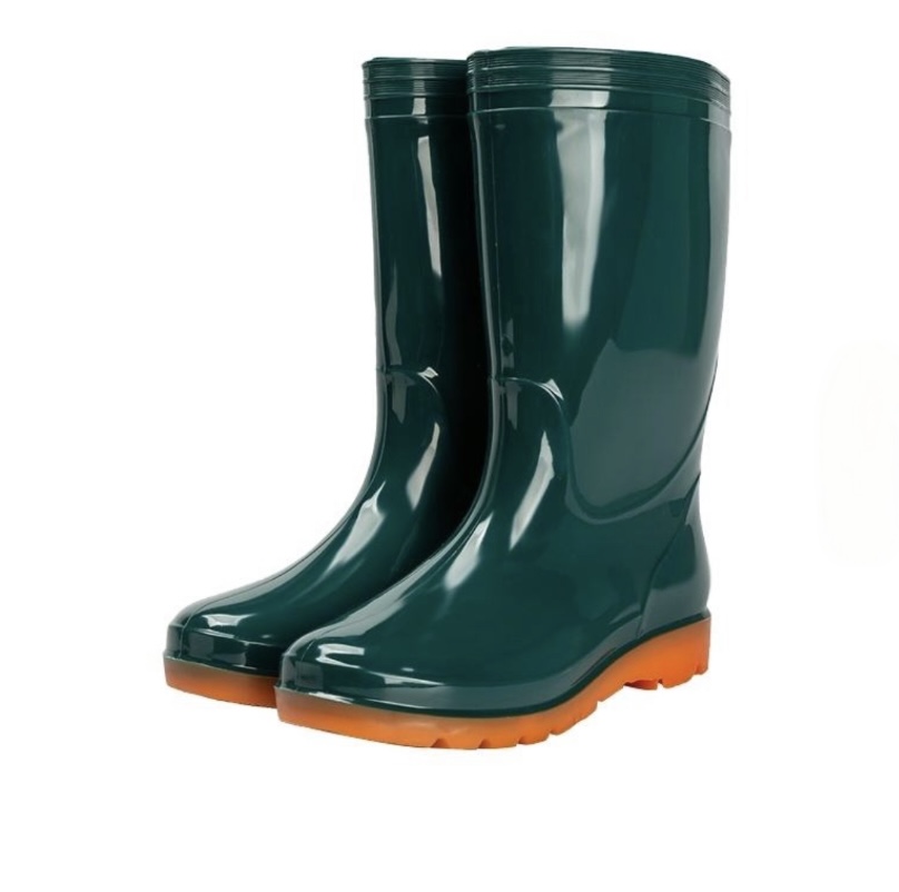 dark-green-pvc-waterproof-rubber-boots-orange-anti-slip-sole